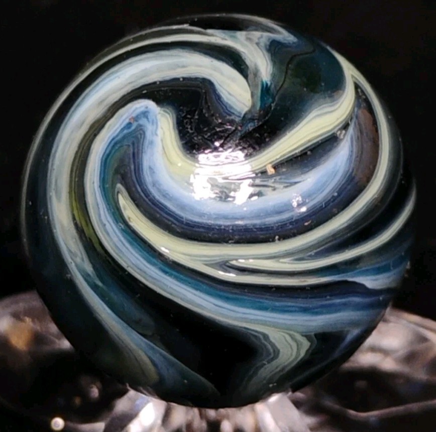 .72″ EXCEPTIONAL D.A.S. MARBLES RAMS HEAD SWIRL-GLASS TOYS MINT-