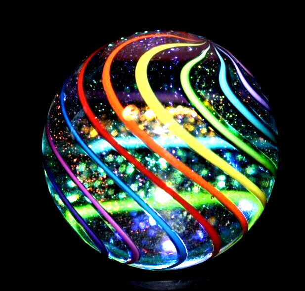 JAMESC ALLOWAY GLASS MARBLE/1.246″-DICHROIC 8 COLOR GLITTERBALL #424-WORLDWIDE