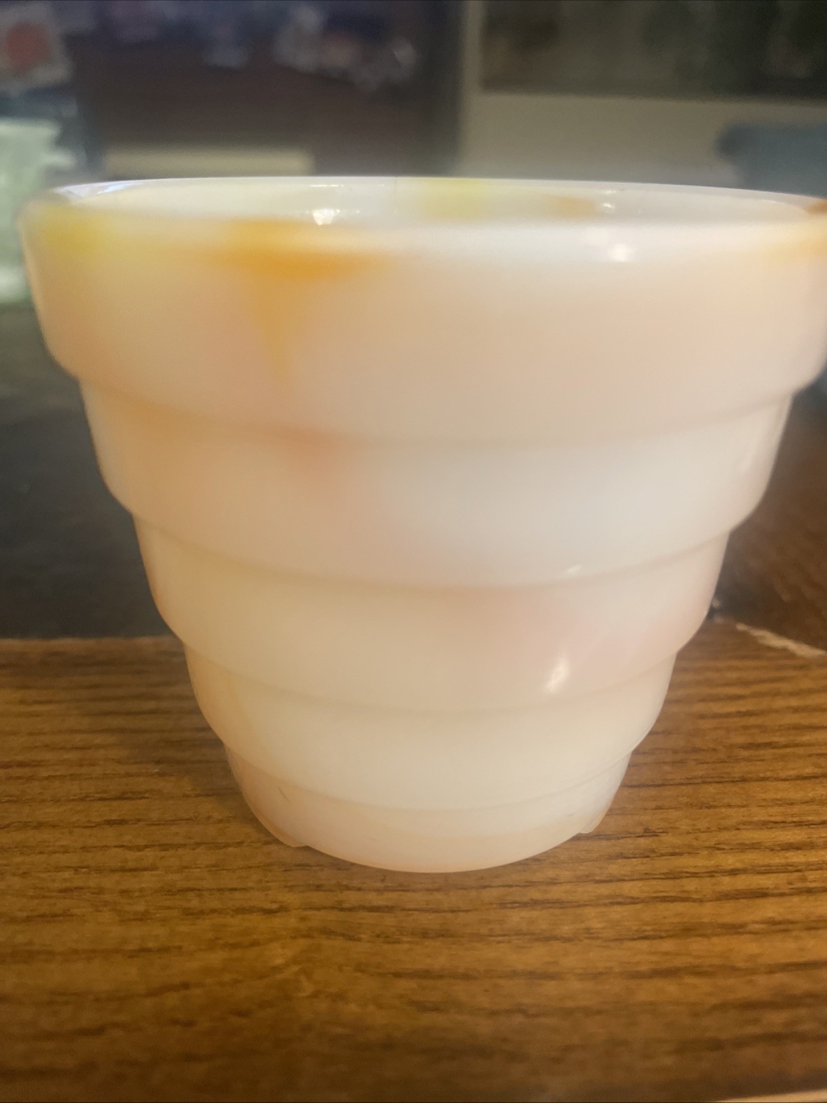 Vintage 1940’s Akro Agate Stacked Flower Pot Vase Orange White Marbled Color