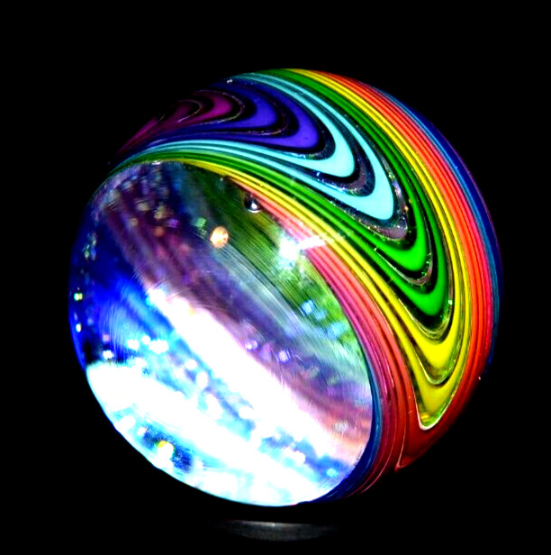 JAMES ALLOWAY GLASS MARBLE/1.357″-DICHROIC RAINBOW VORTEX CHEVRON #3578-FAST