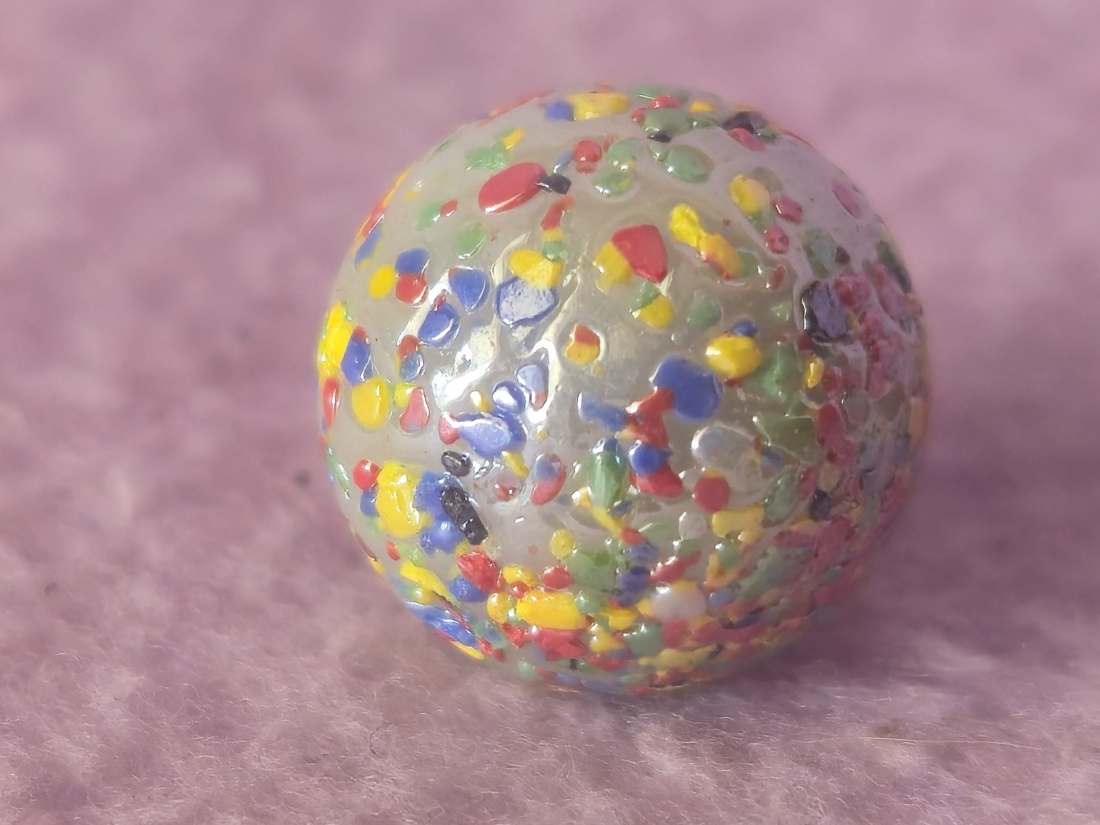 VTG White Confetti Glass Marble Multi Color Splatter End of Day 5/8 Inch 0.62