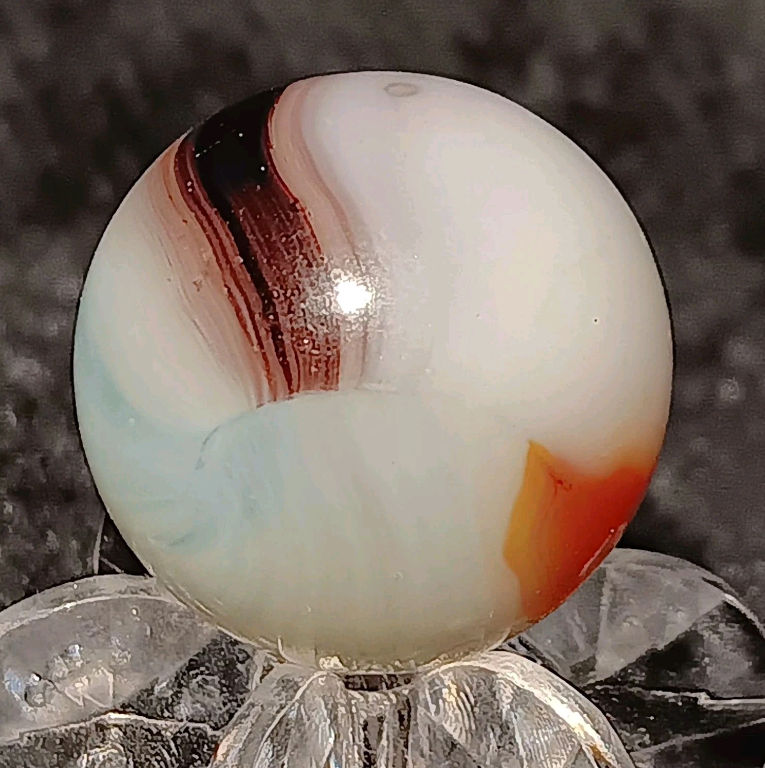 VINTAGE VITRO AGATE TRI LITE MARBLE. .65″ MINT.