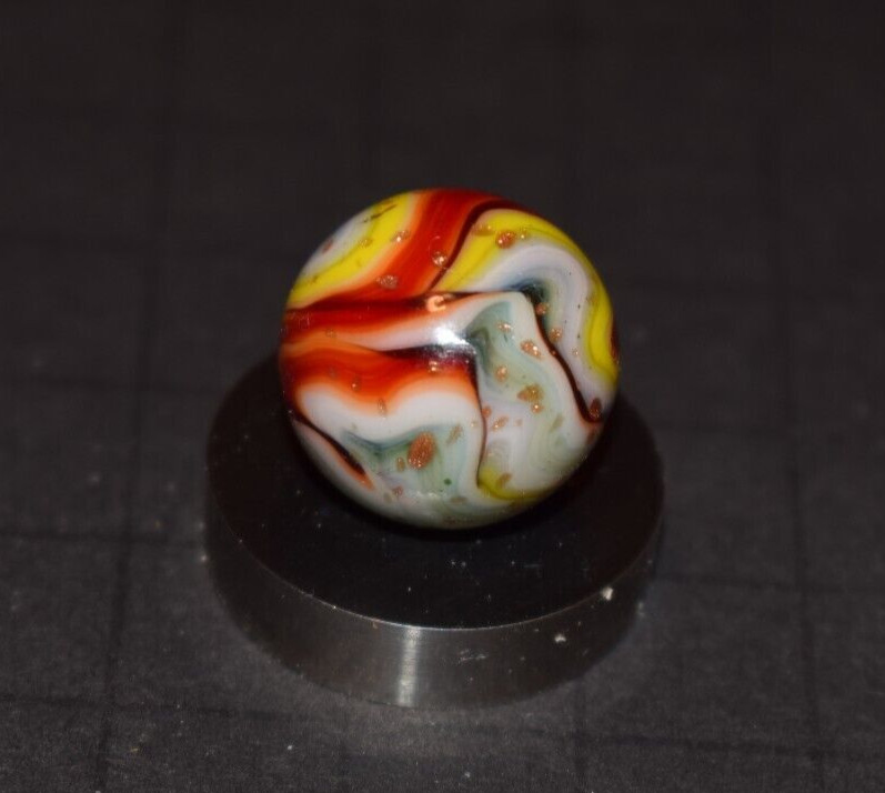 Choice Pick JABO/DAS Copper Flakes Swirl Toy Marble .734″ =47/64″ MINT