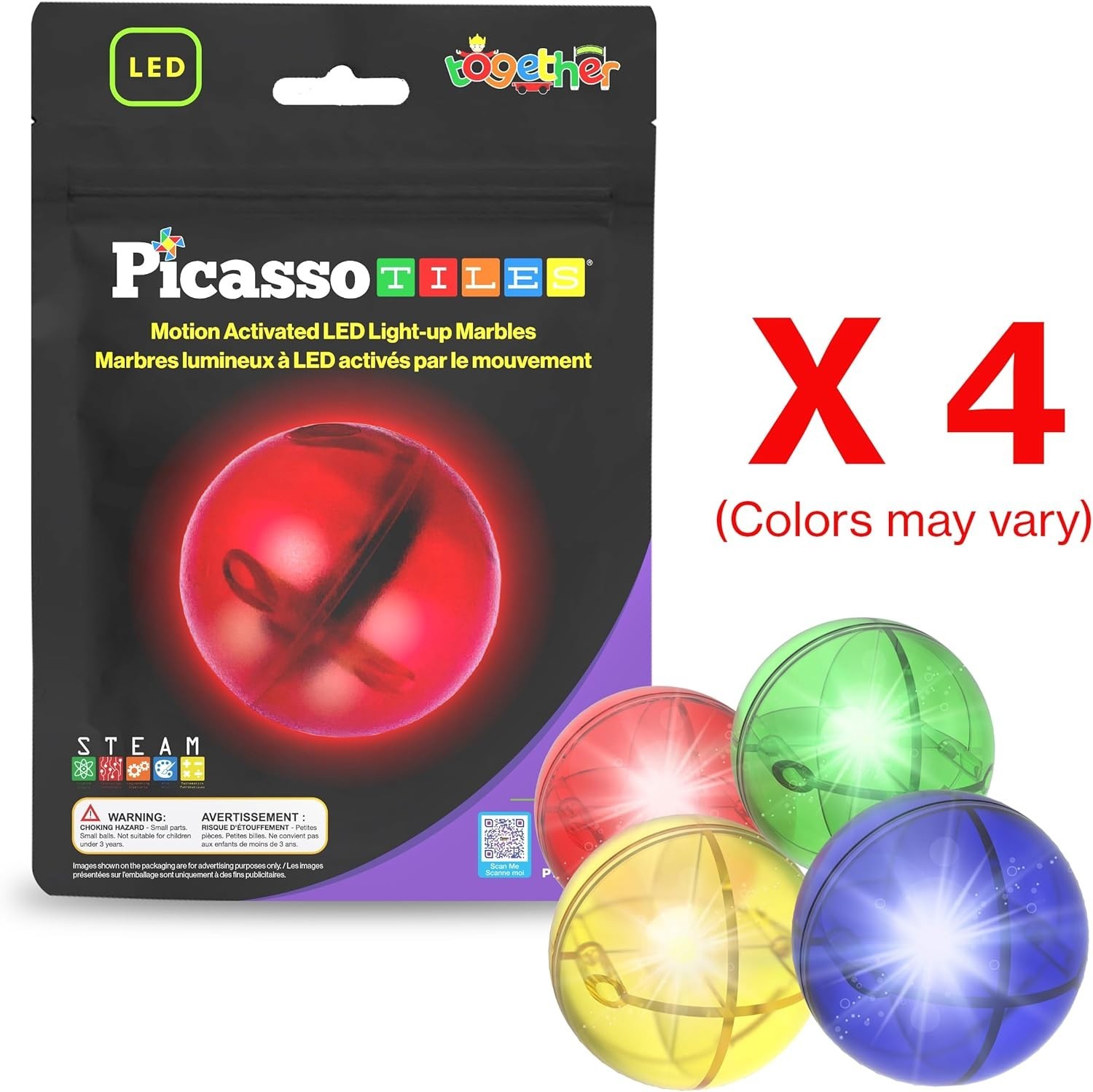Colorful Motion Activated LED Marbles for Building Block Adventures – 4 Pack