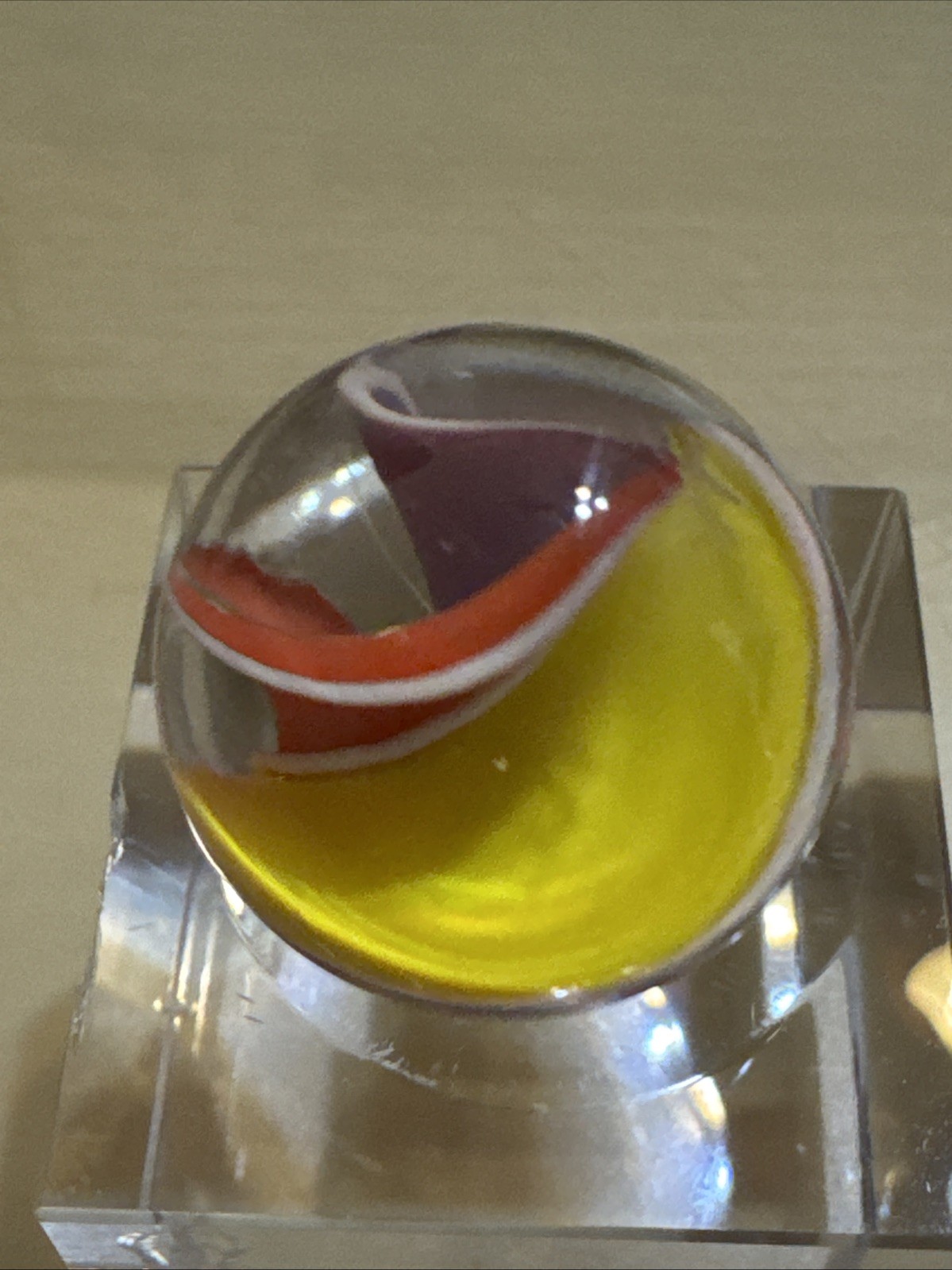 Multicolor Ribbon Core Marble Signed J.F. – Jody Fine or Fritz Possibly.