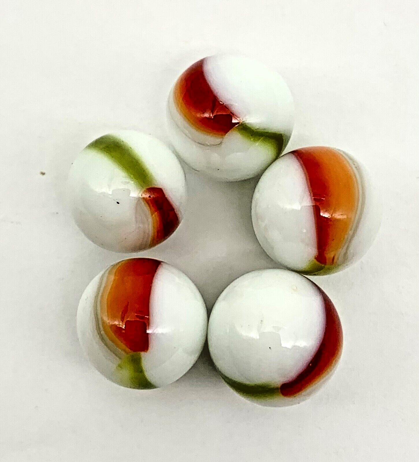 New for 2024! 16mm Old Glory White Red Green Glass Player Marbles Pk 5