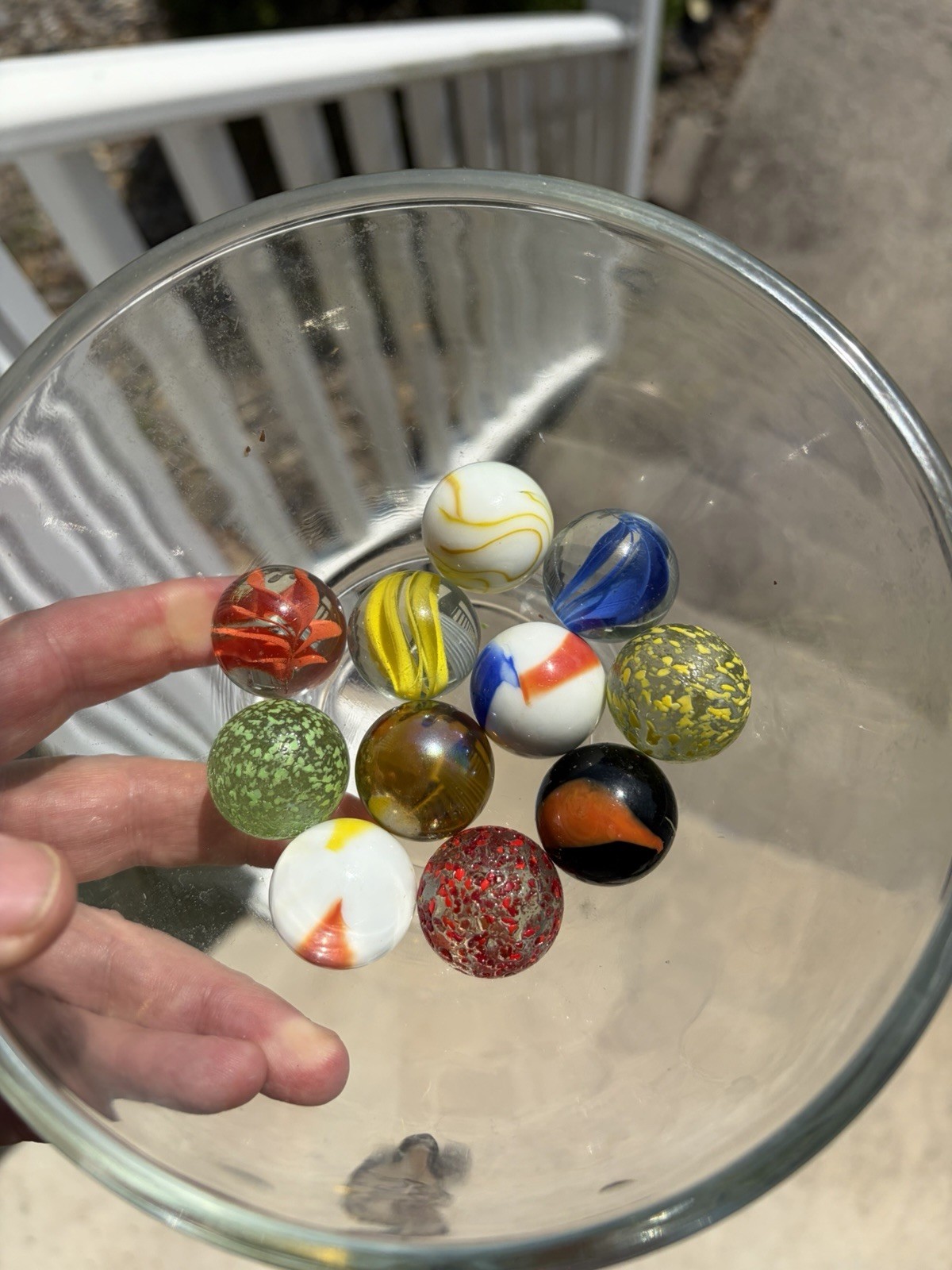 11 Shooters Lot Marbles Black Yellow Red Blue White Green, Frit Great Condition