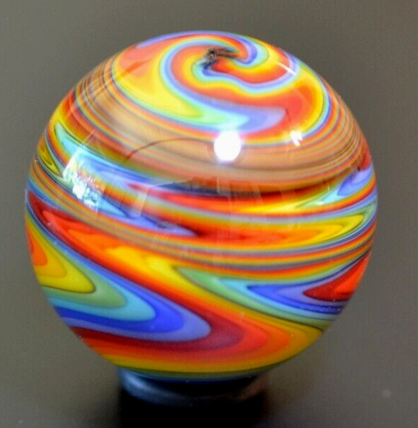 JAY SLACK GLASS MARBLE/1.417″-TRIPLE REVERSE RAINBOW-CRAZY TIGHT-LIME,TURQ,GRN