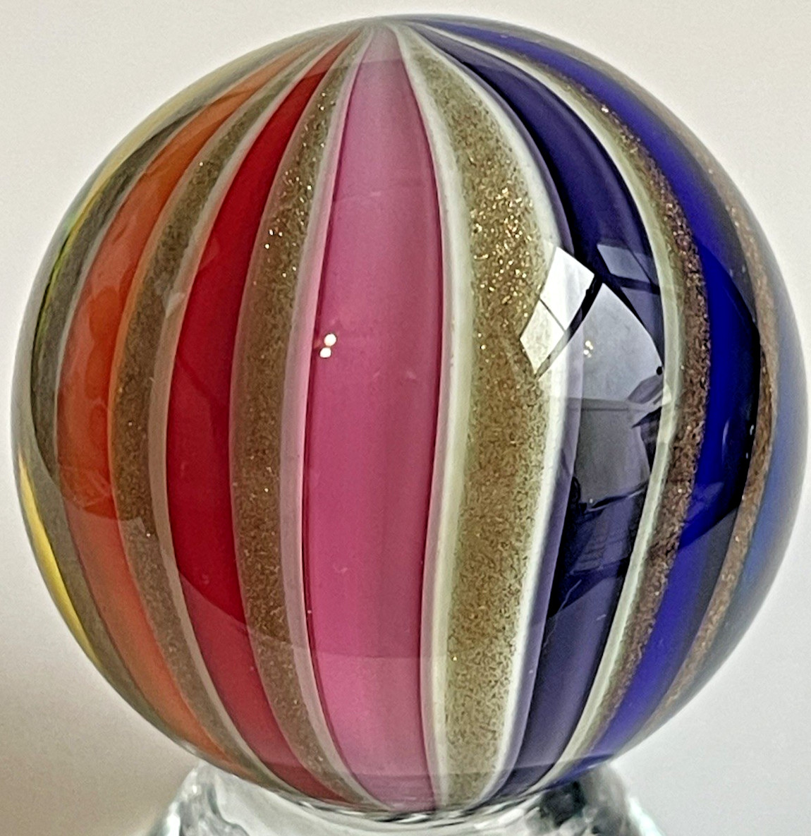 2015 SEESE MARBLE HANDMADE SIGNED DICHROIC CLAMBROTH GLASS ART 1.73″ GOLD LUTZ
