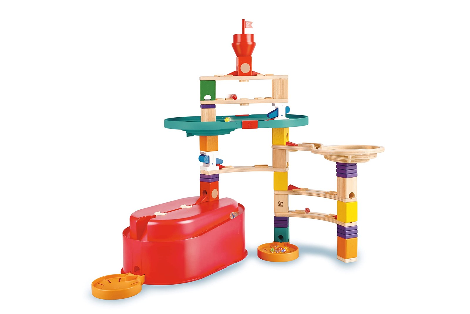 Hape 90 Piece Quadrilla Stack Track Bucket Box Marble Race Building Set Blue