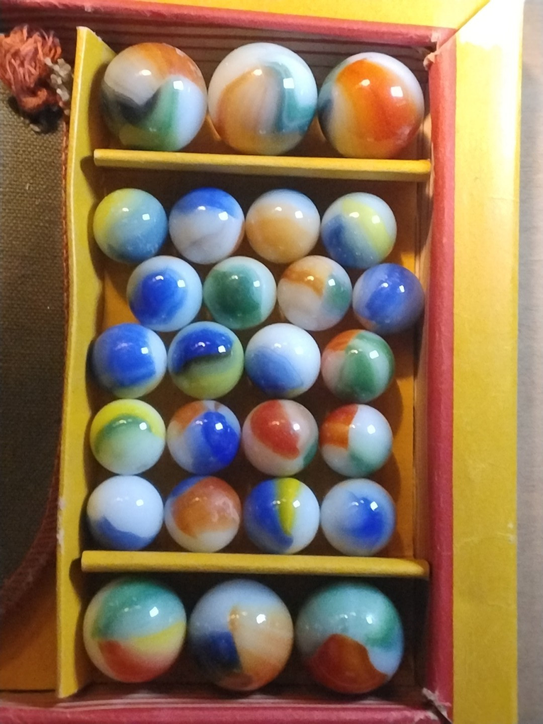 Original Vintage Akro Agate Box #250 With Marbles & Pouch Complete 1930’s Set