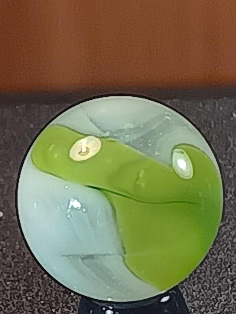 5/8″ Vitro Grinch Green Ice White on Clear Patch Swirl NM Serious Marble B63