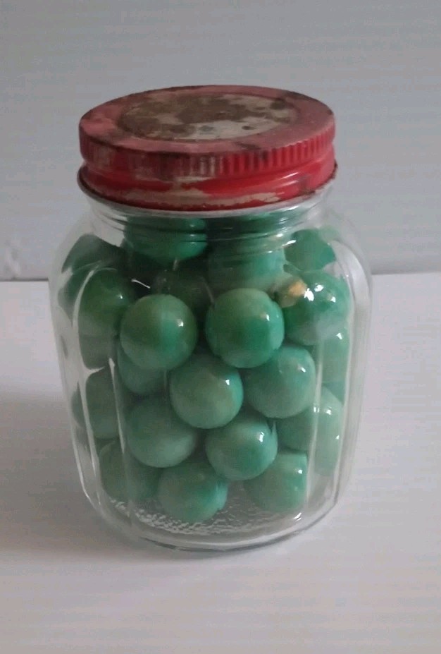 55 Vintage Christensen Agate Jadeite /Celadon Swirl Marbles 1/2”D With Jar