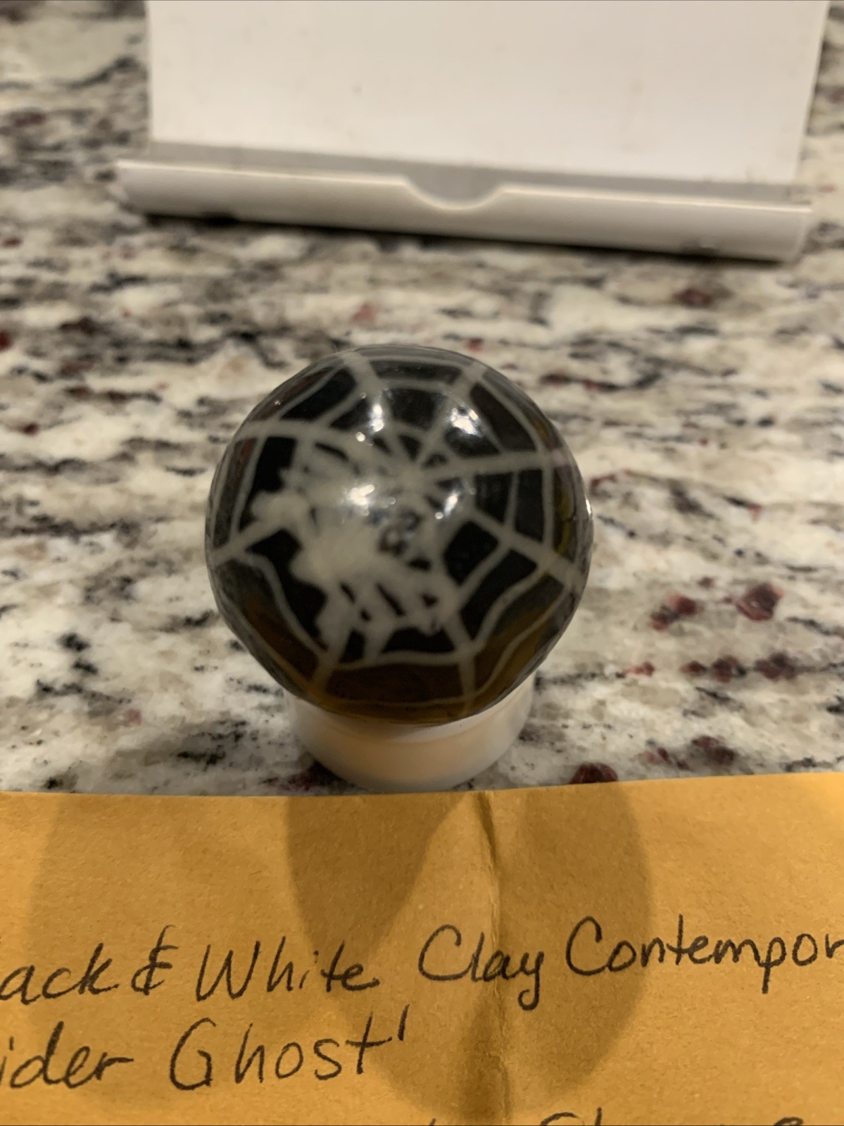 Contemporary Handmade Clay Marble Black White SPIDER GHOST Coralee Stowers 1.22”