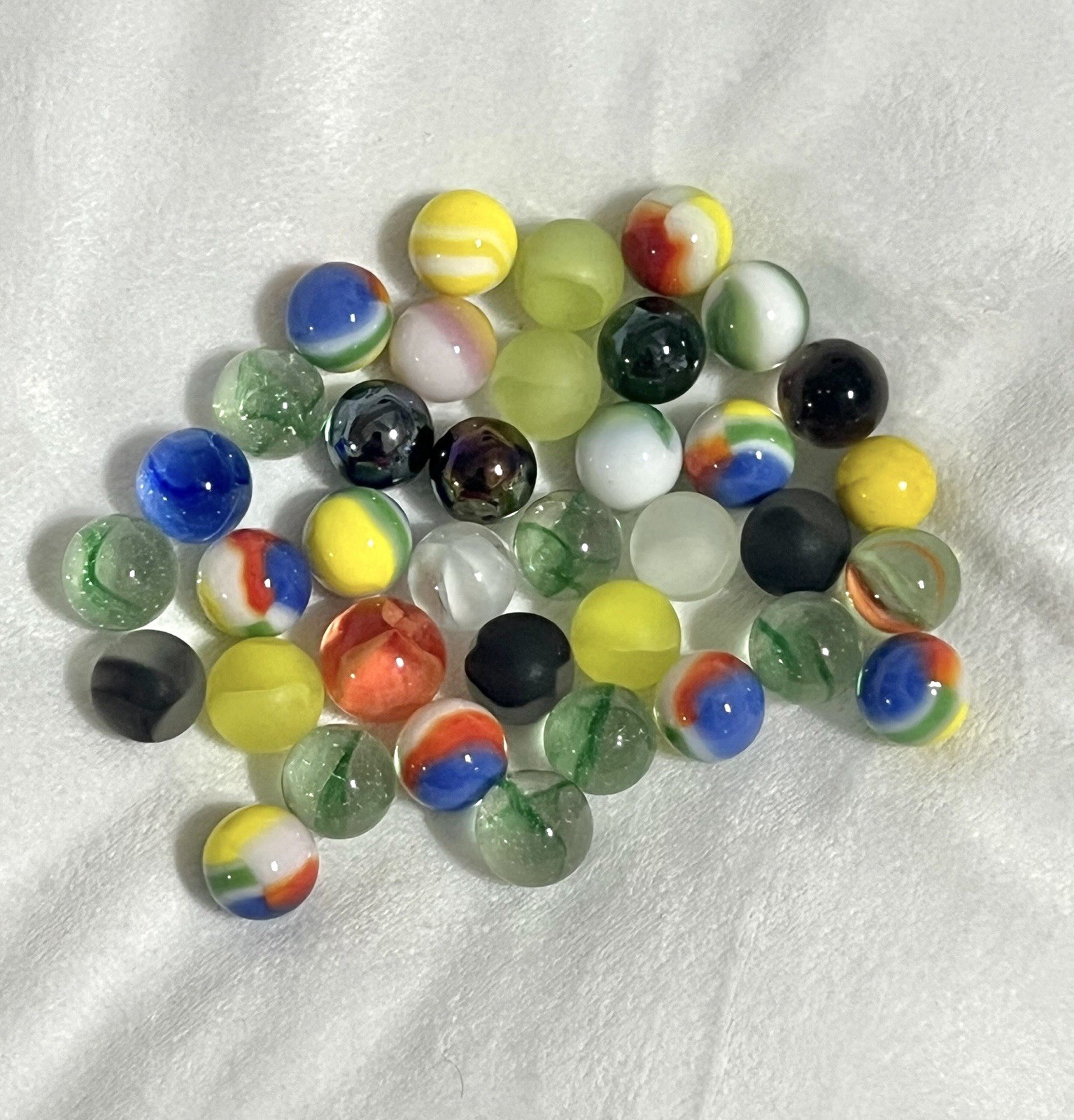 Mixed Lot Of 37 Vintage Marbles In Leather Drawstring Pouch
