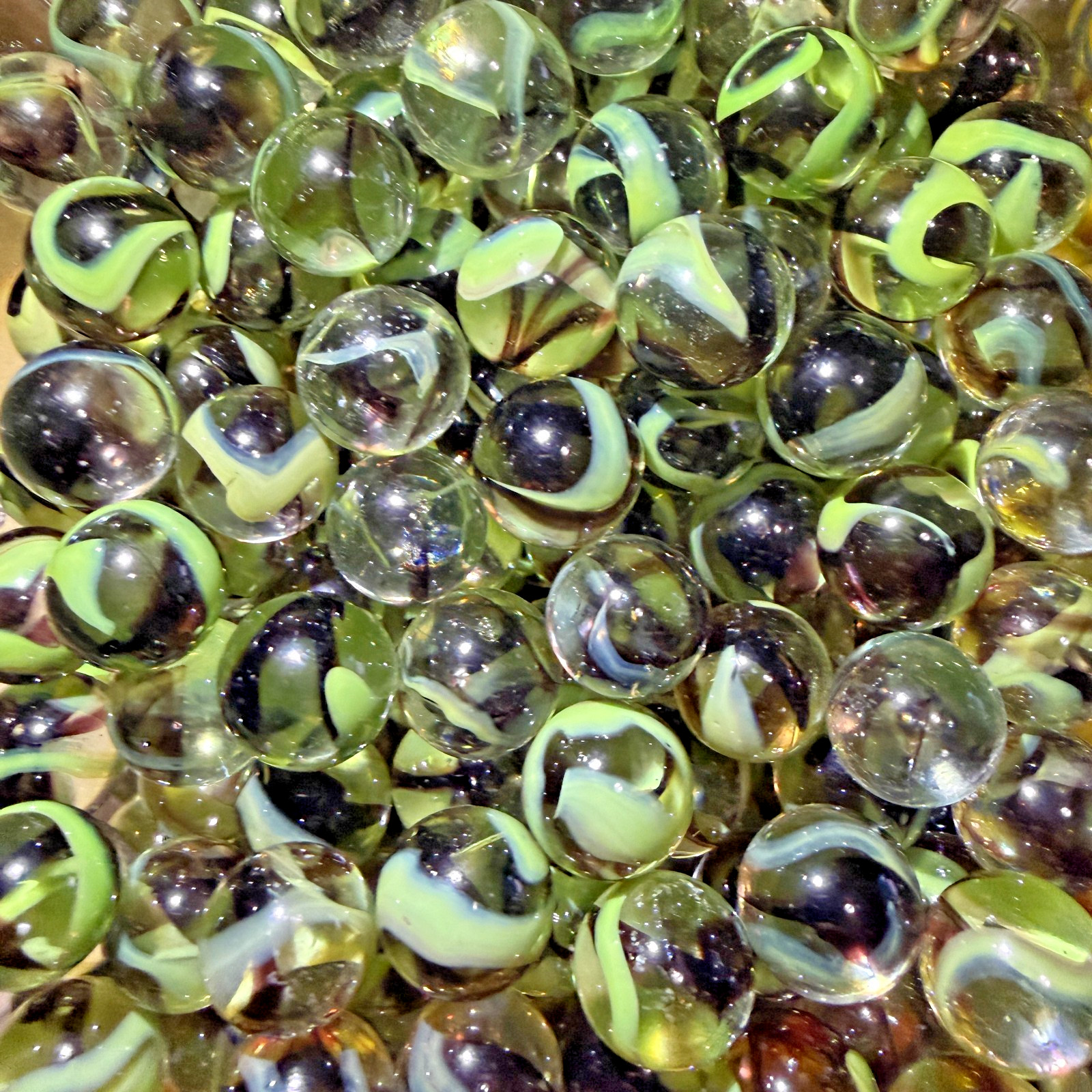 5 Lot Commando Marble Collection by Vintage Marbles 16mm 5/8″ Green Black Swirls