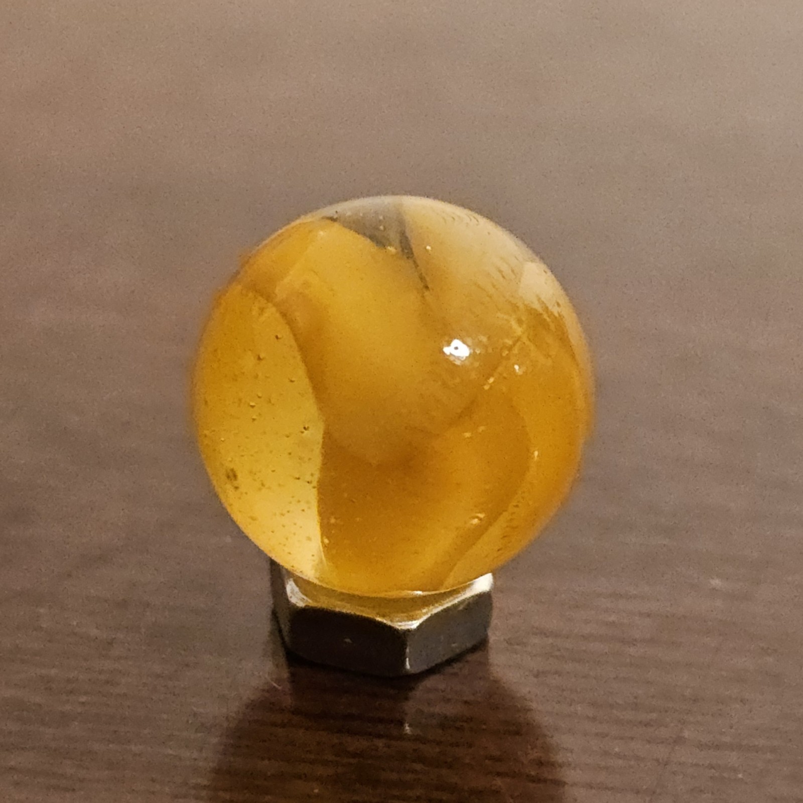 C E Bogard Orange Cadmium Glow 6 Lobe Cats Eye Clear Glass Marble