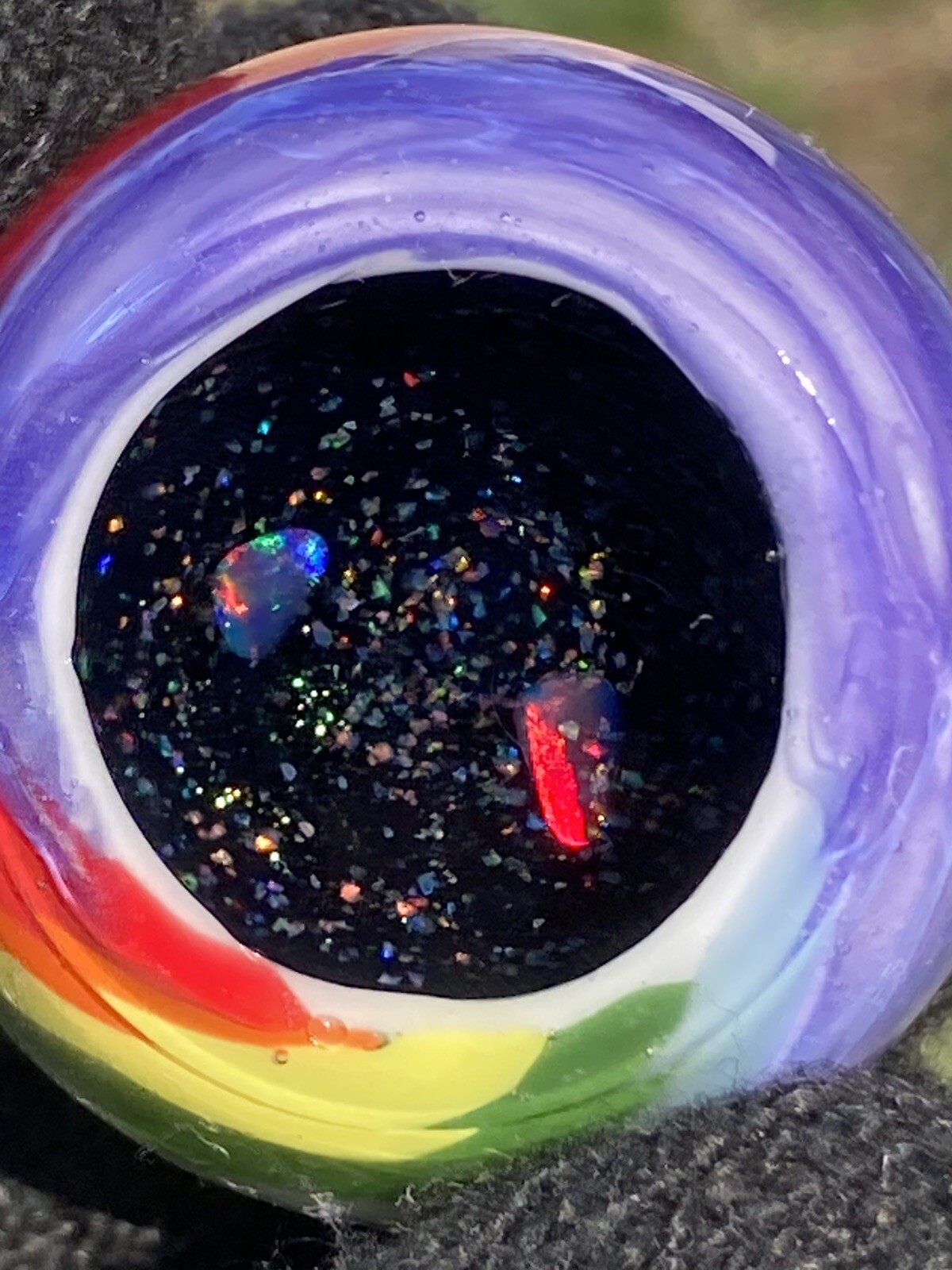 Glass Boro Marble 38mm Rainbow Deep Space Opal Stone HandMade Art ￼Sculpture