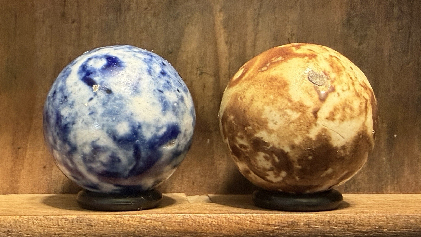 2 Antique Handmade Stoneware or Bennington Marbles 1” Mint | 273