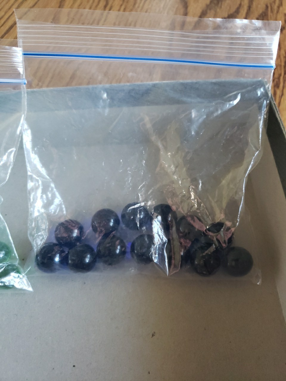 Lot Of 40 Glass Marbles 27 Small Light Green And 13 Medium Dark Purple VGC