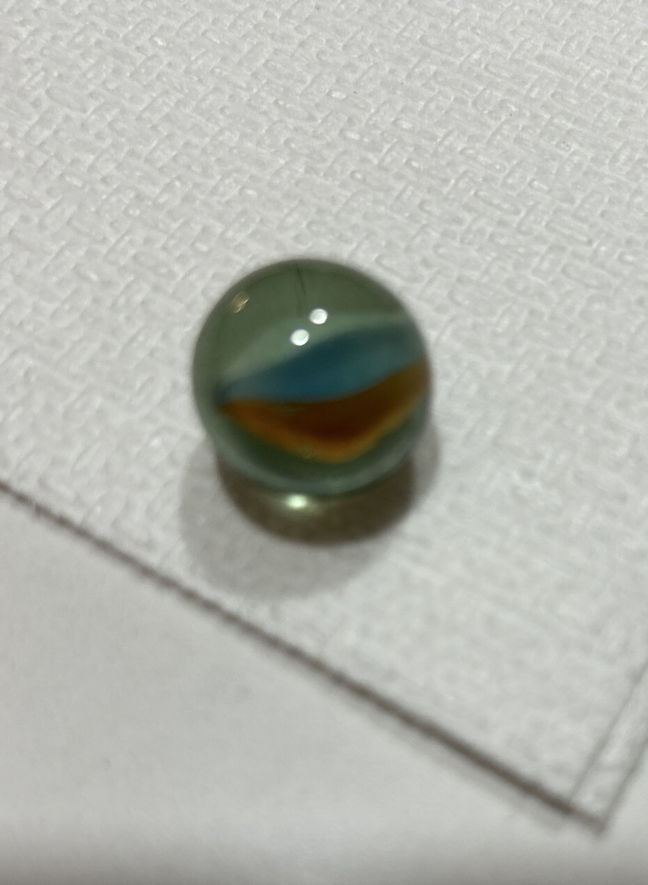 VTG Marble ~ German Ribbon Core~ Red White Blue ~ Green Glass Marble