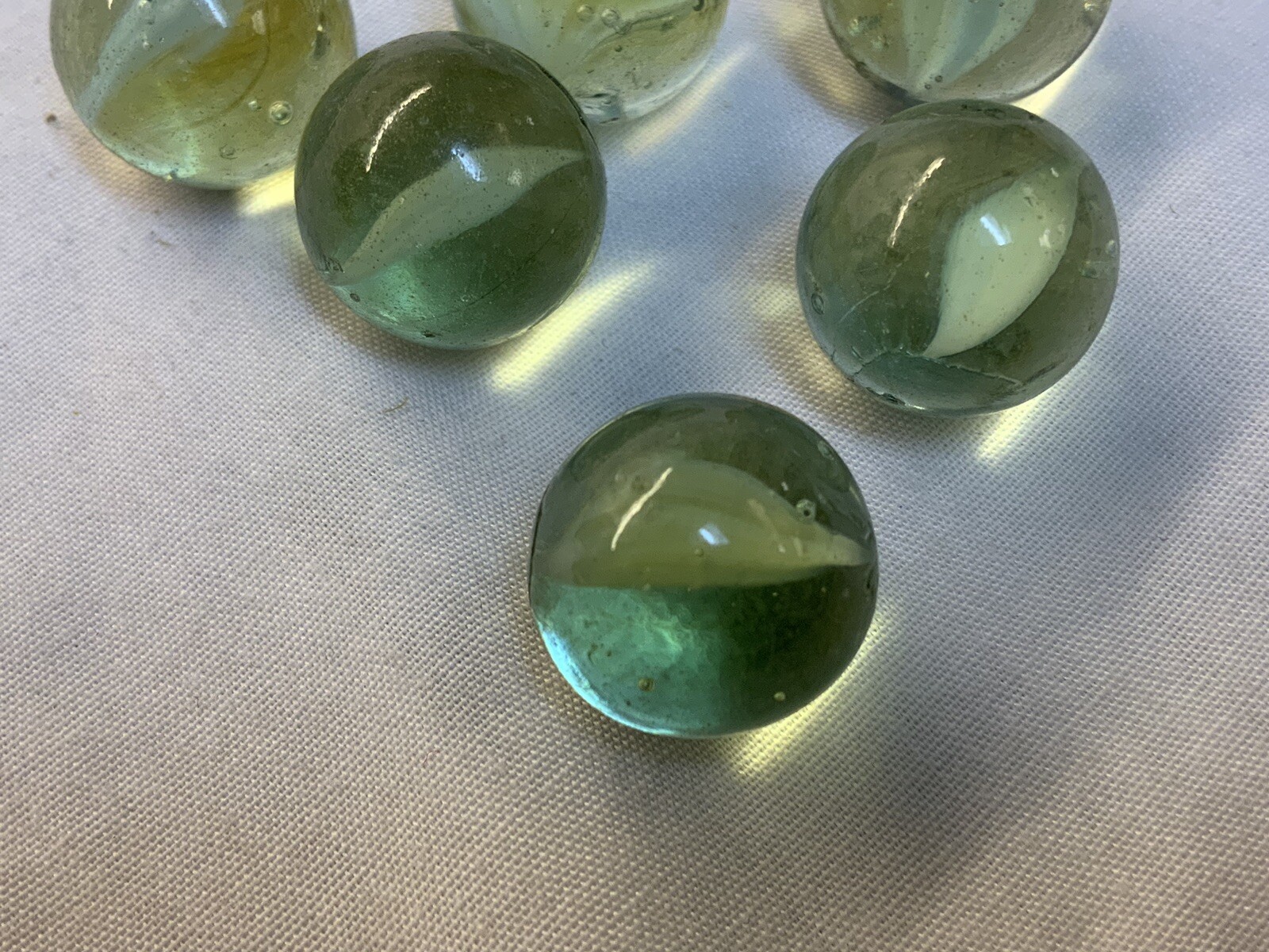 6 Vintage Green Cat Eye Marbles