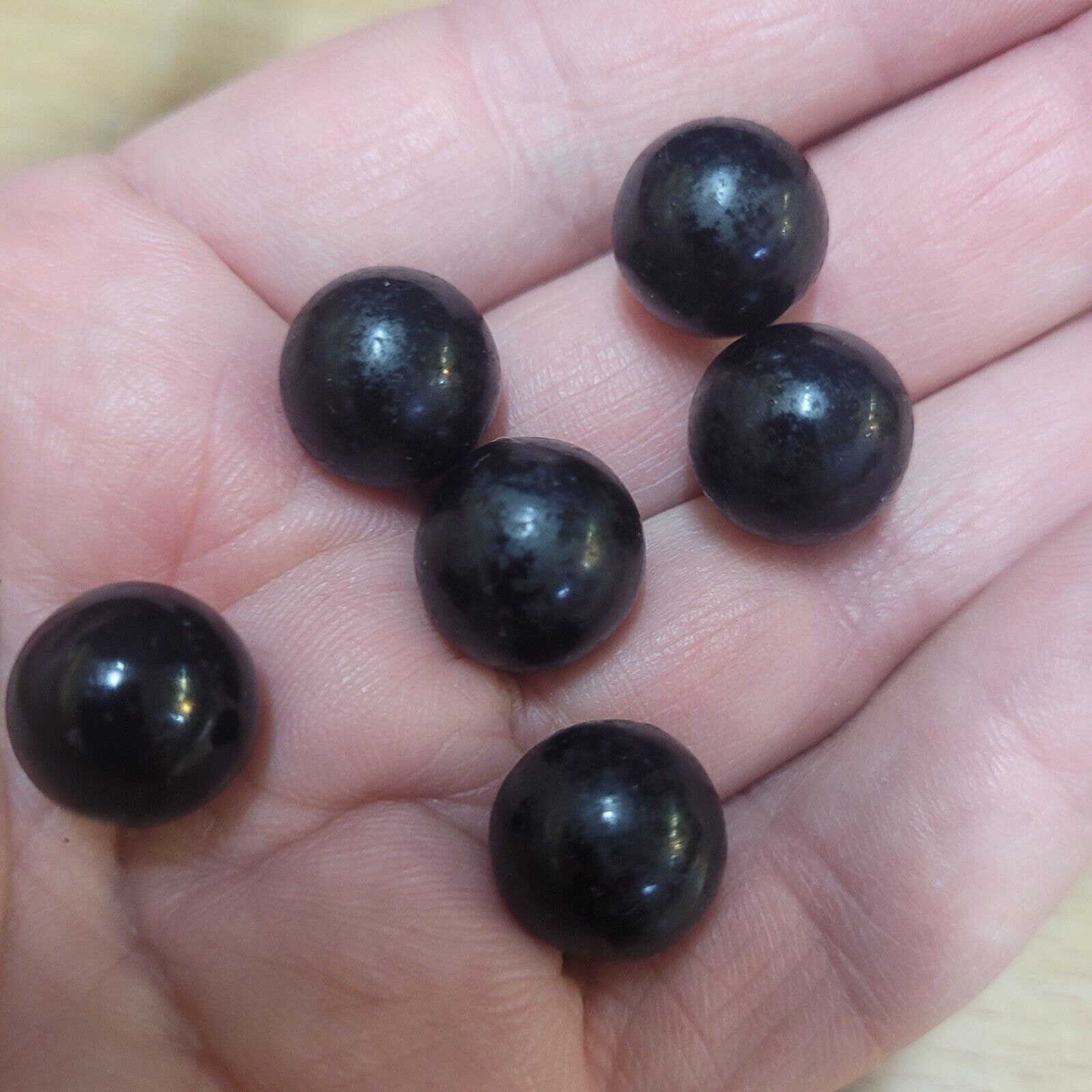 Lot of (6) Pcs. Antique Vintage Old Marbles Dark Red/Black Glass Approx. 1/2″