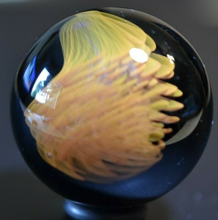 THORGERSON GLASS MARBLE/1.490″-ABSTRACT THINKING-AMBER,RUST, & APRICOT COLORS