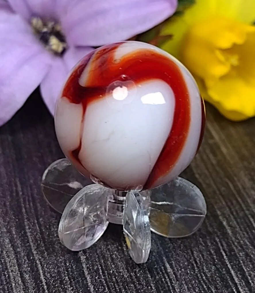 UNIQUE Blood Red Turkey Swirl BEAUTIFUL Vintage MARBLE Glass Toy .61″ READ