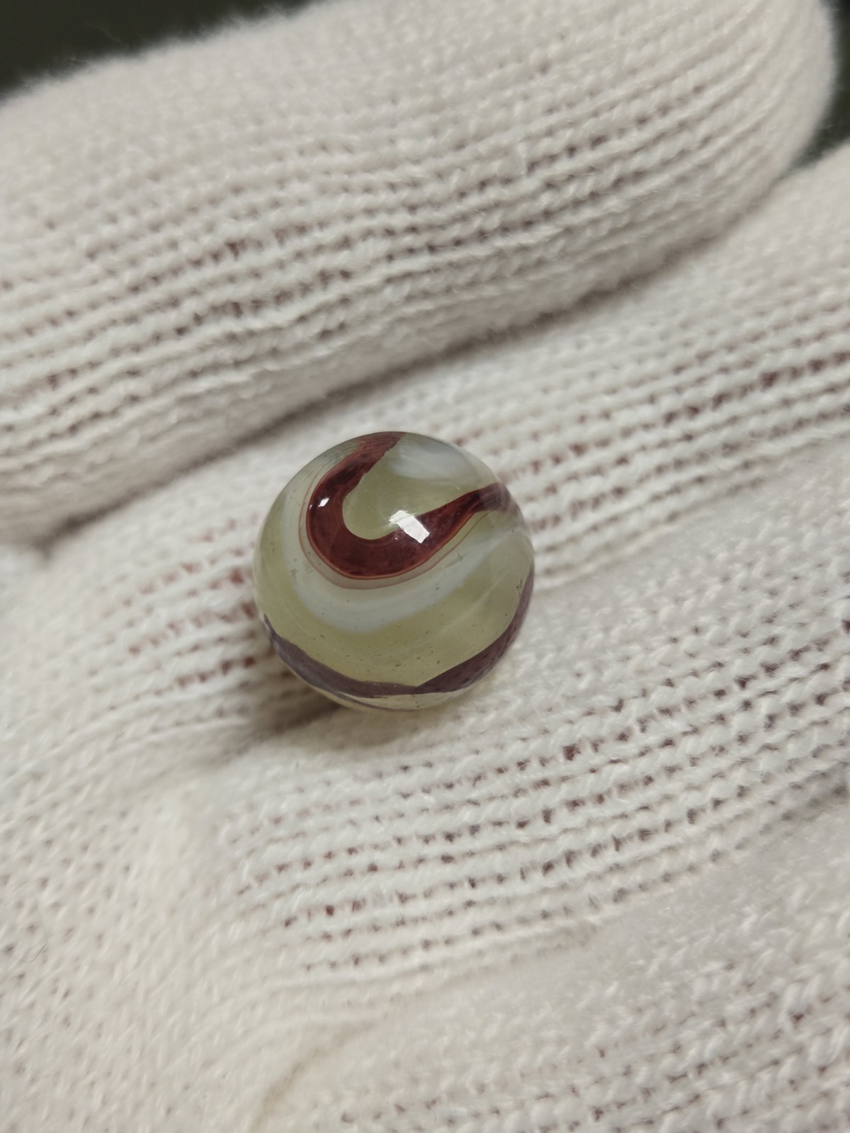 Nice Old Vintage Akro Agate Lemonade Oxblood Marble Fluorescent Glow Glass