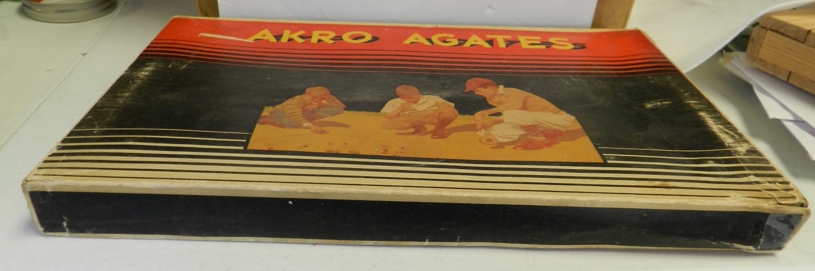 #20553m Large Original Akro Agate Box No 300 With Bag and Marbles Some Oxbloods