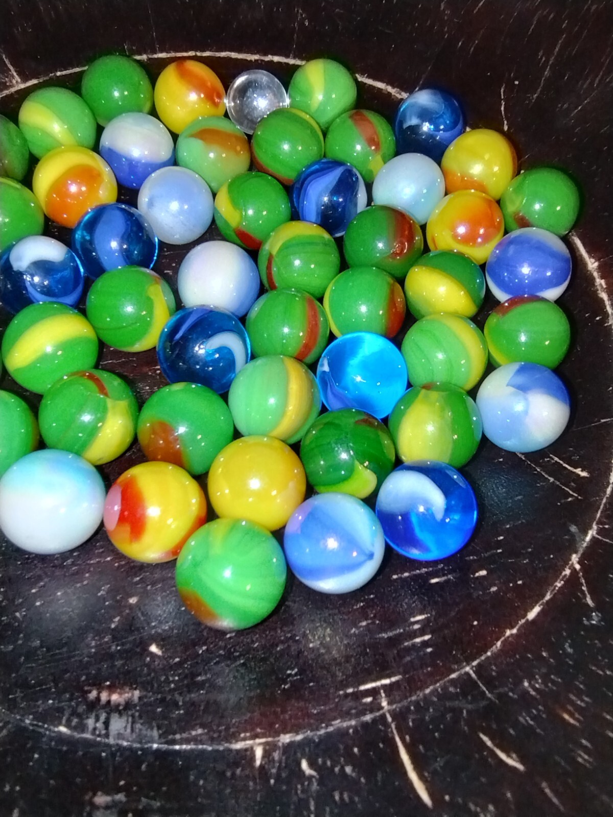 Lot of 50 Vacor / Mega Marbles 12mm Peewees : Dragon, Sun, Tiger Shark, Blue Jay