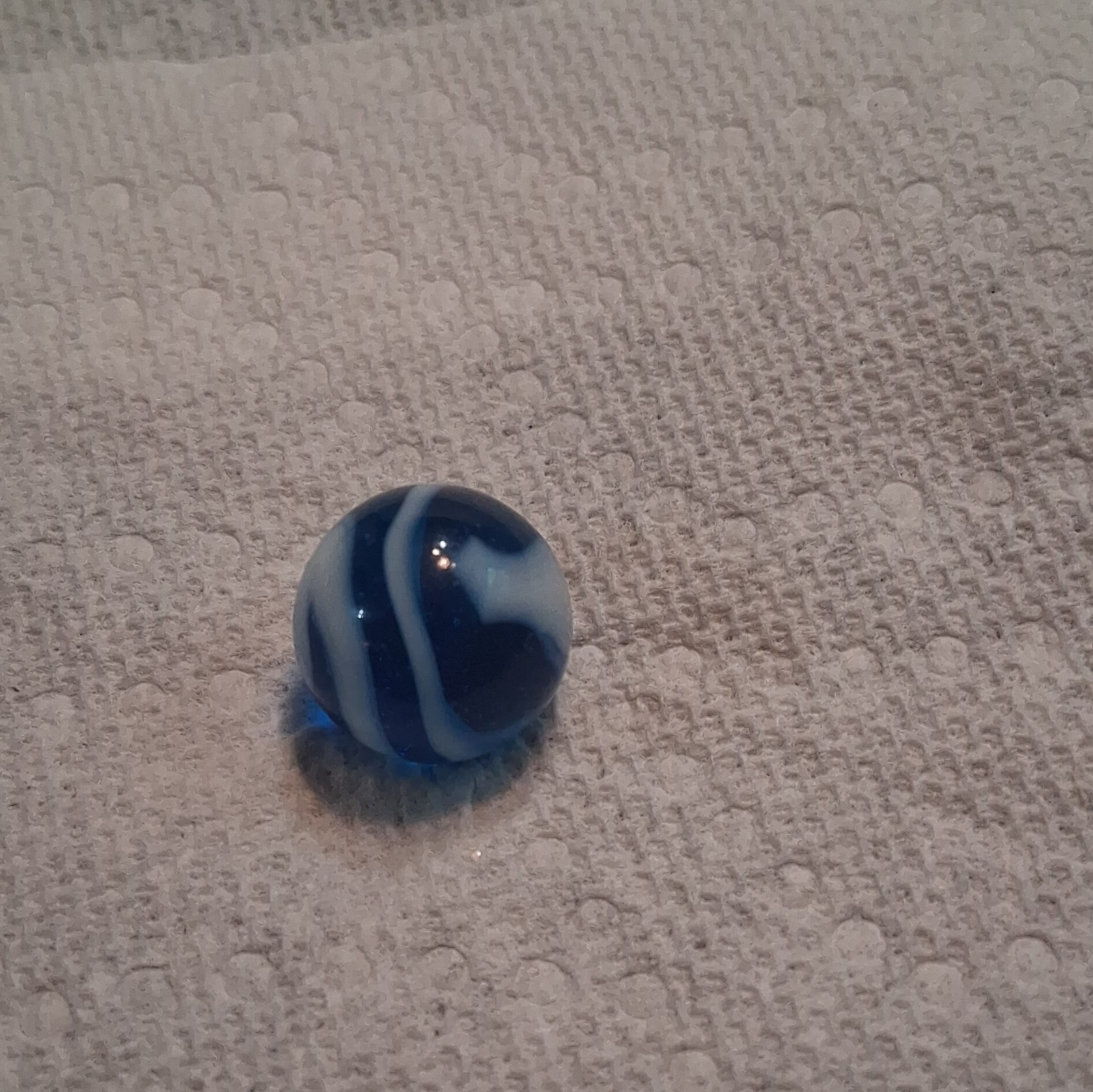 Single Swirl Glass Toy Marble Blue White Machine Made Age 4-11