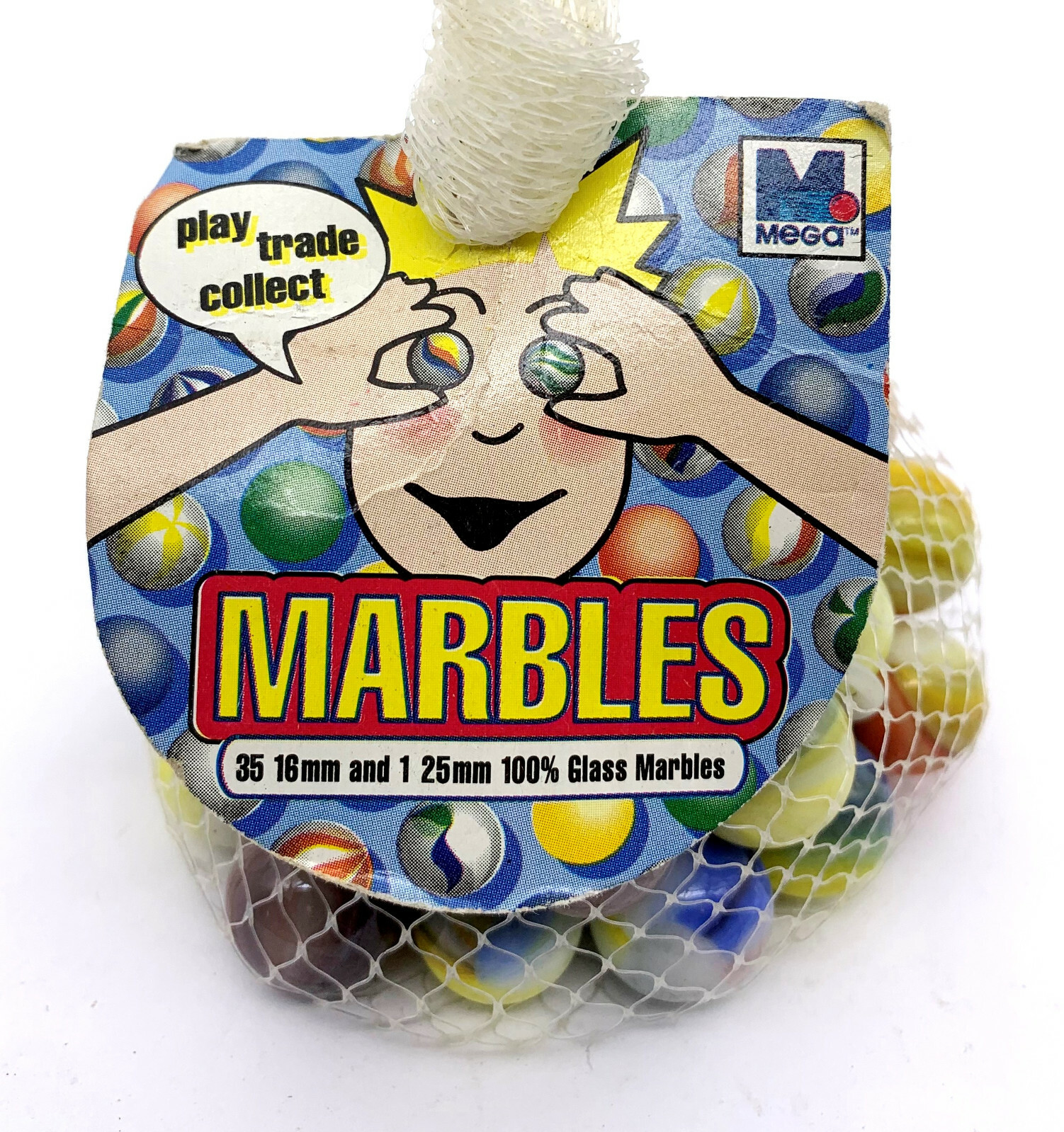 Net Bag of 36 Classic Agate Glass Mega Marbles Unusual Blended Colors 1993 Vacor