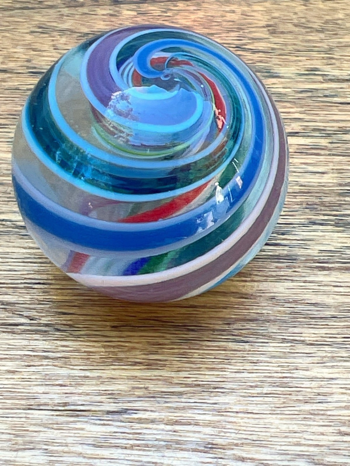 Handmade Swirled Glass Marble With Multicolor Spiral Design – Collectors Item
