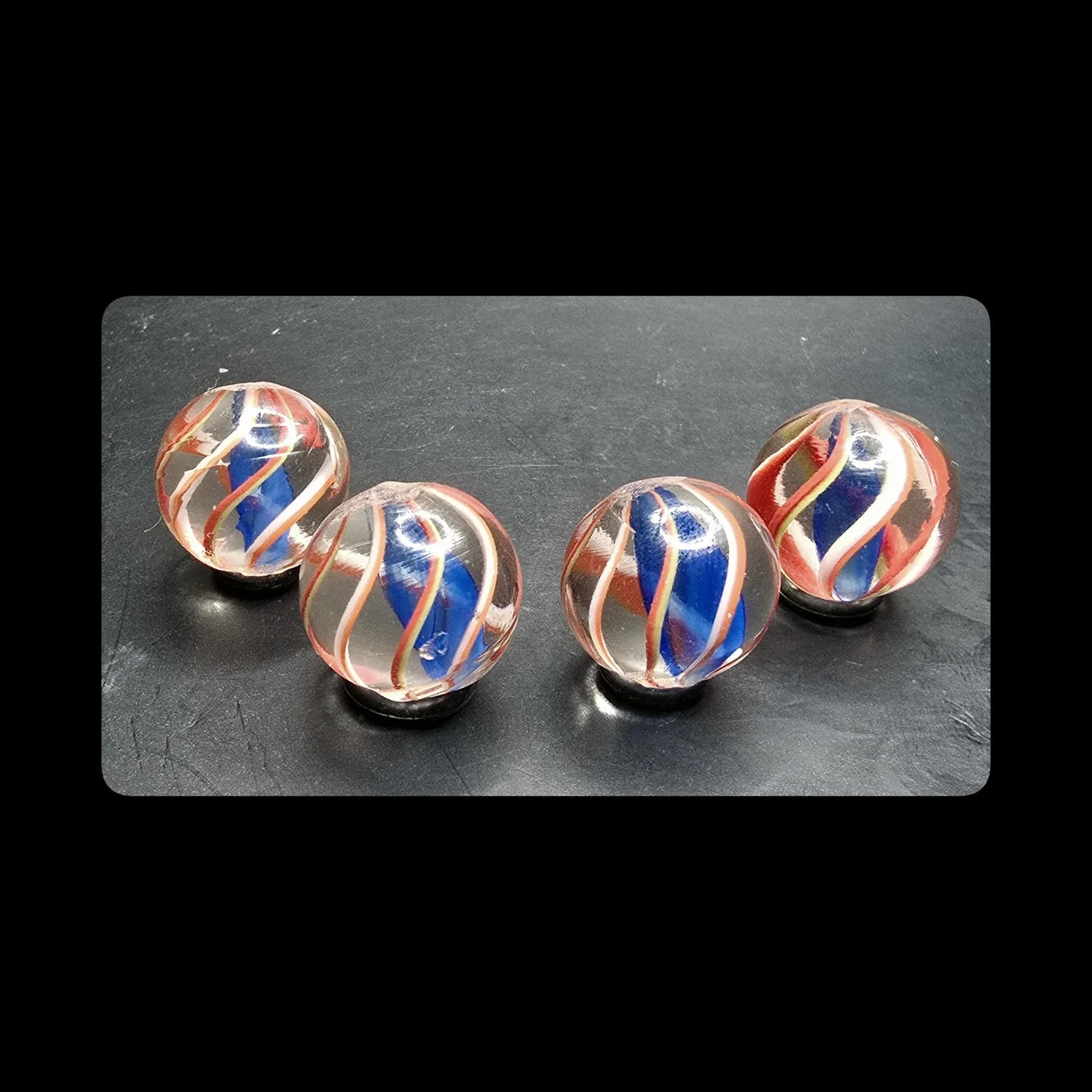 ~Mic’sMibs~11/16″ Set of FOUR same Same Blue Jelly Solid Core Swirls