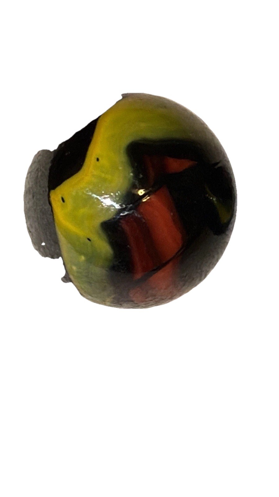 Lot of 3 Vintage US Glass Swirl Marbles Black Red Yellow Fire Polished 1 Inch