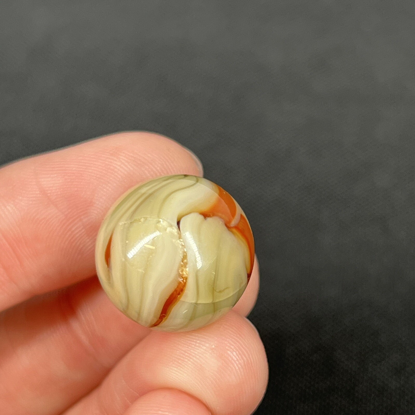 Vintage Agate Christensen Peltier Art Glass Swirl Marble .6” Swampy Orange