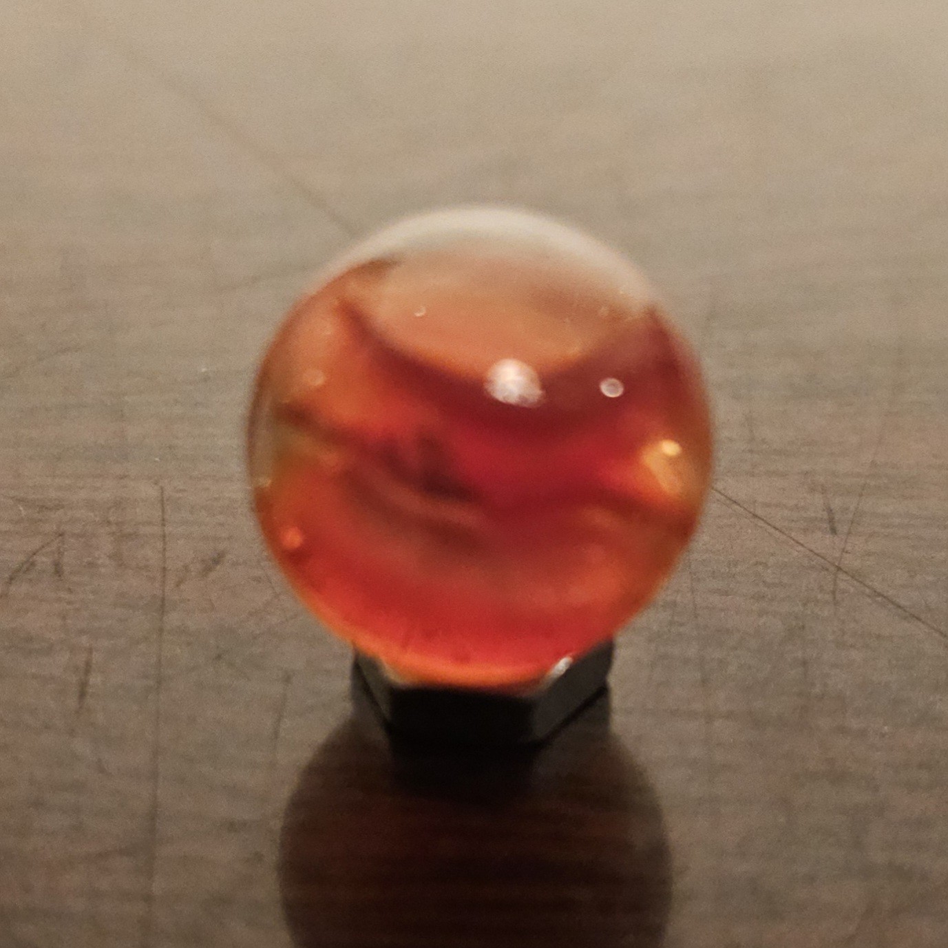 C E Bogard Orange 4- Lobe Floppy Cats Eye Clear Glass .593 Marble