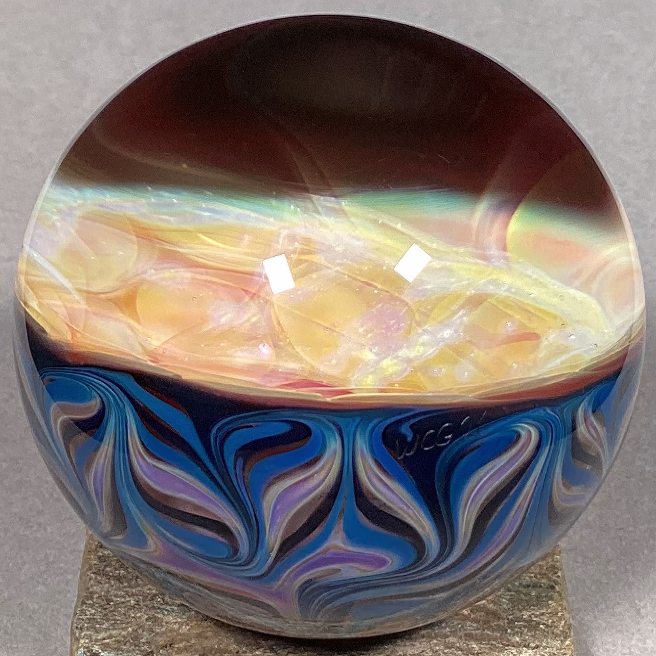 Vortex Marble Handmade by Bill Grout 2.22″ Nimbus Rhythms 032926 Boro Glass