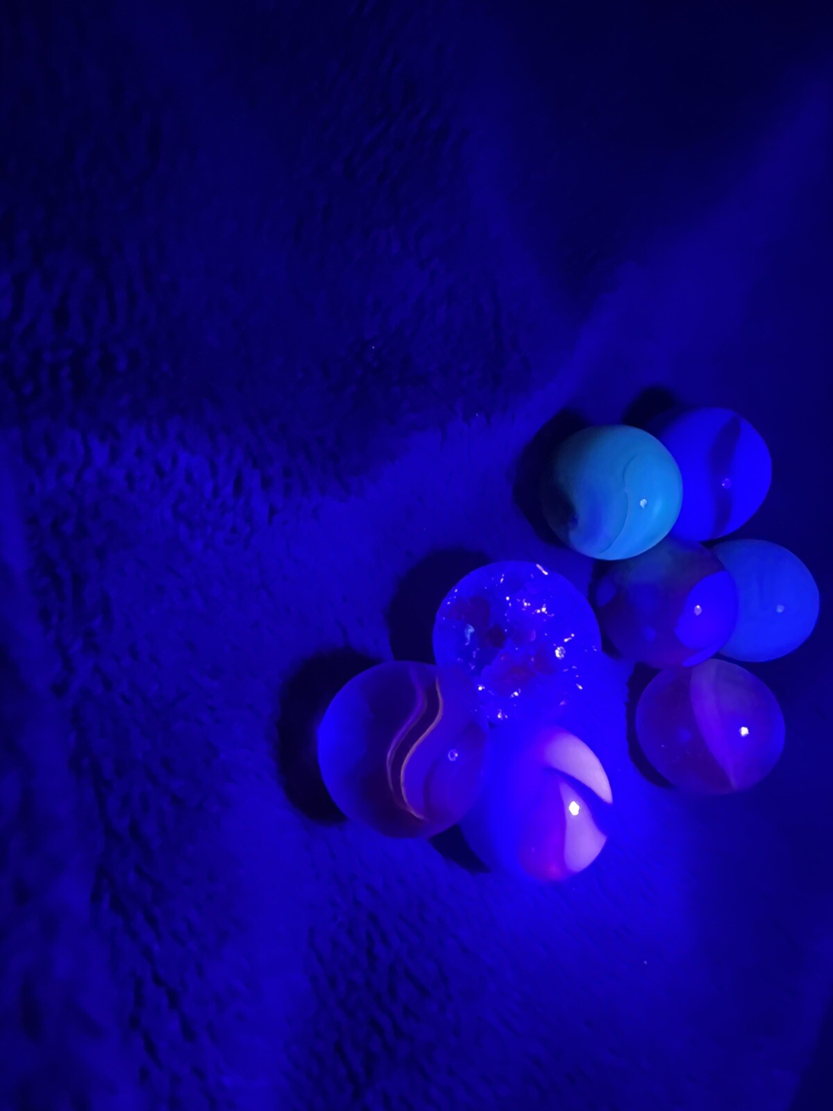 UV Uranium and Cadmium Marbles, Lot of 8, All Reactive, Some Minimally.