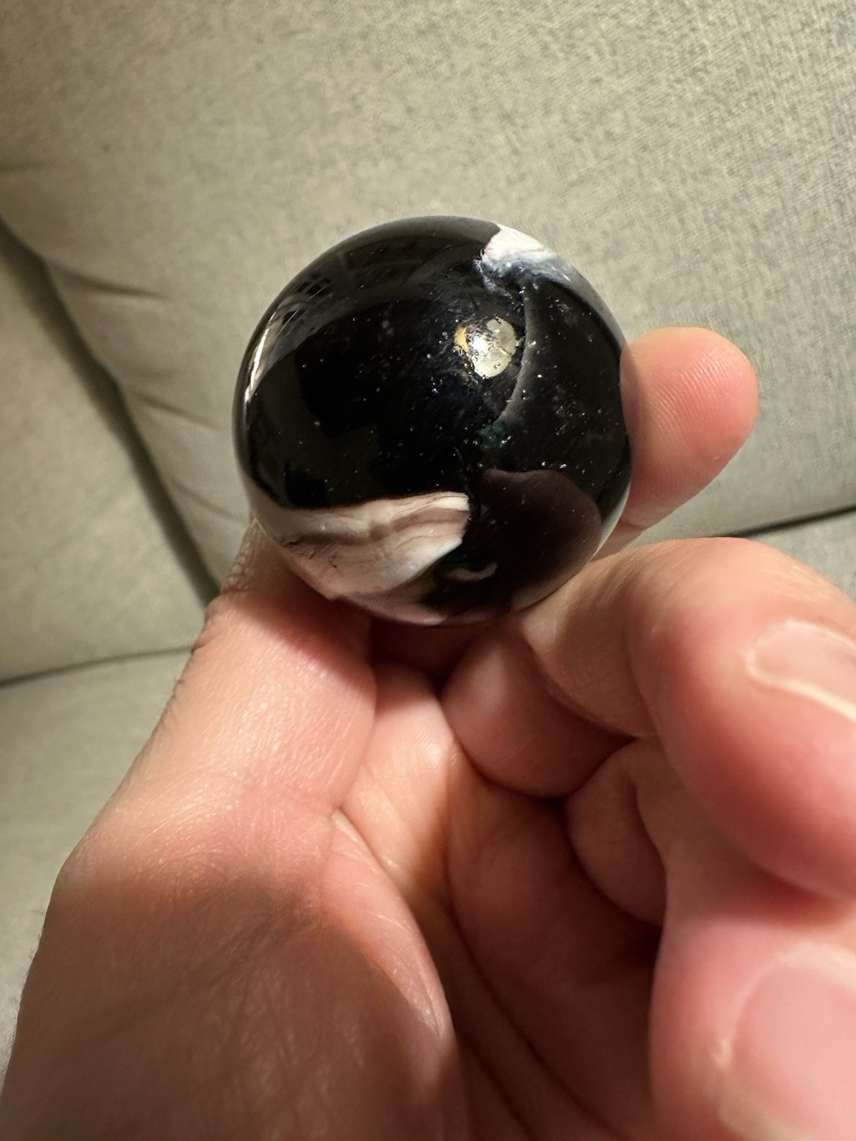 Antique Large Glass Marble Deep Amethyst Purple And White Swirl Streak Milky Way