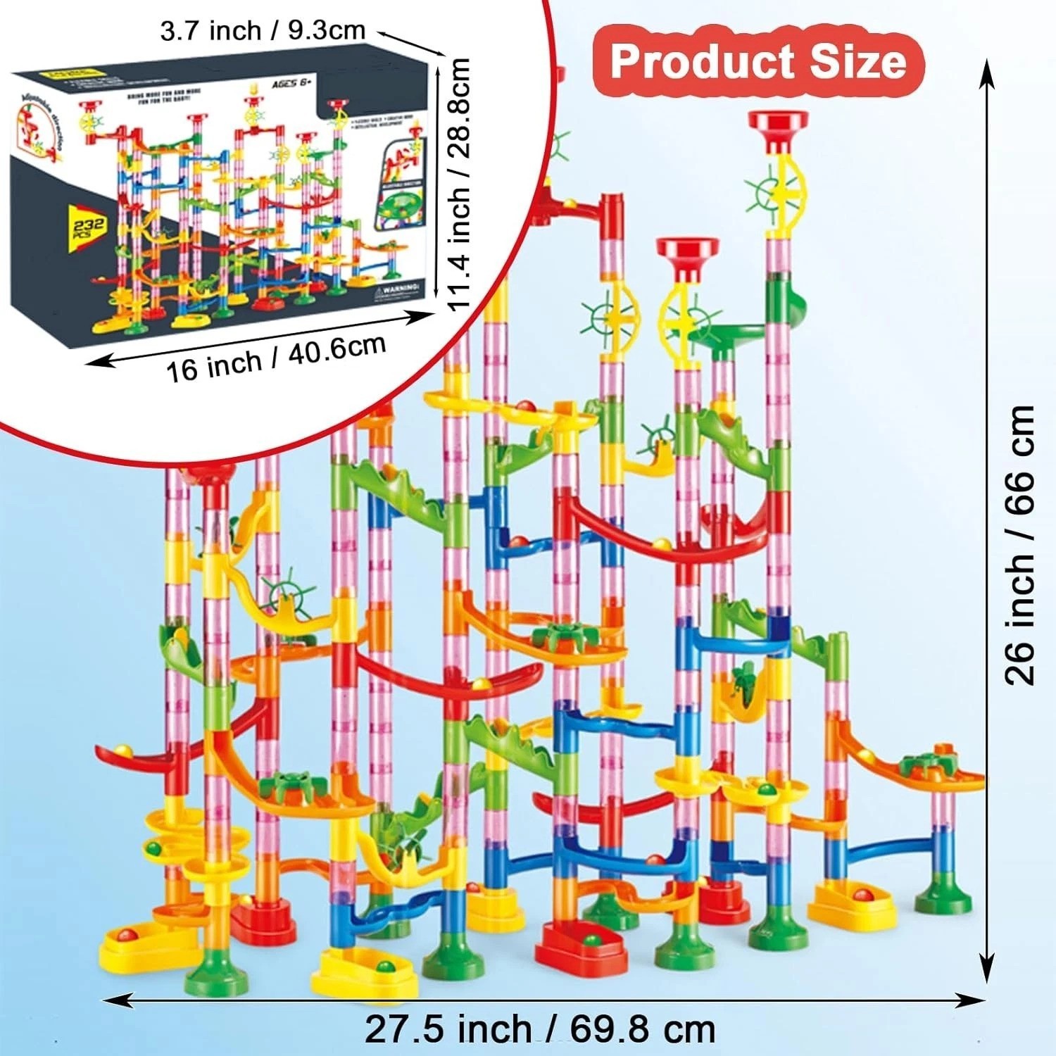 Marble Toy Building Set – 232 PCS STEM Fun with 45 Colorful Marbles