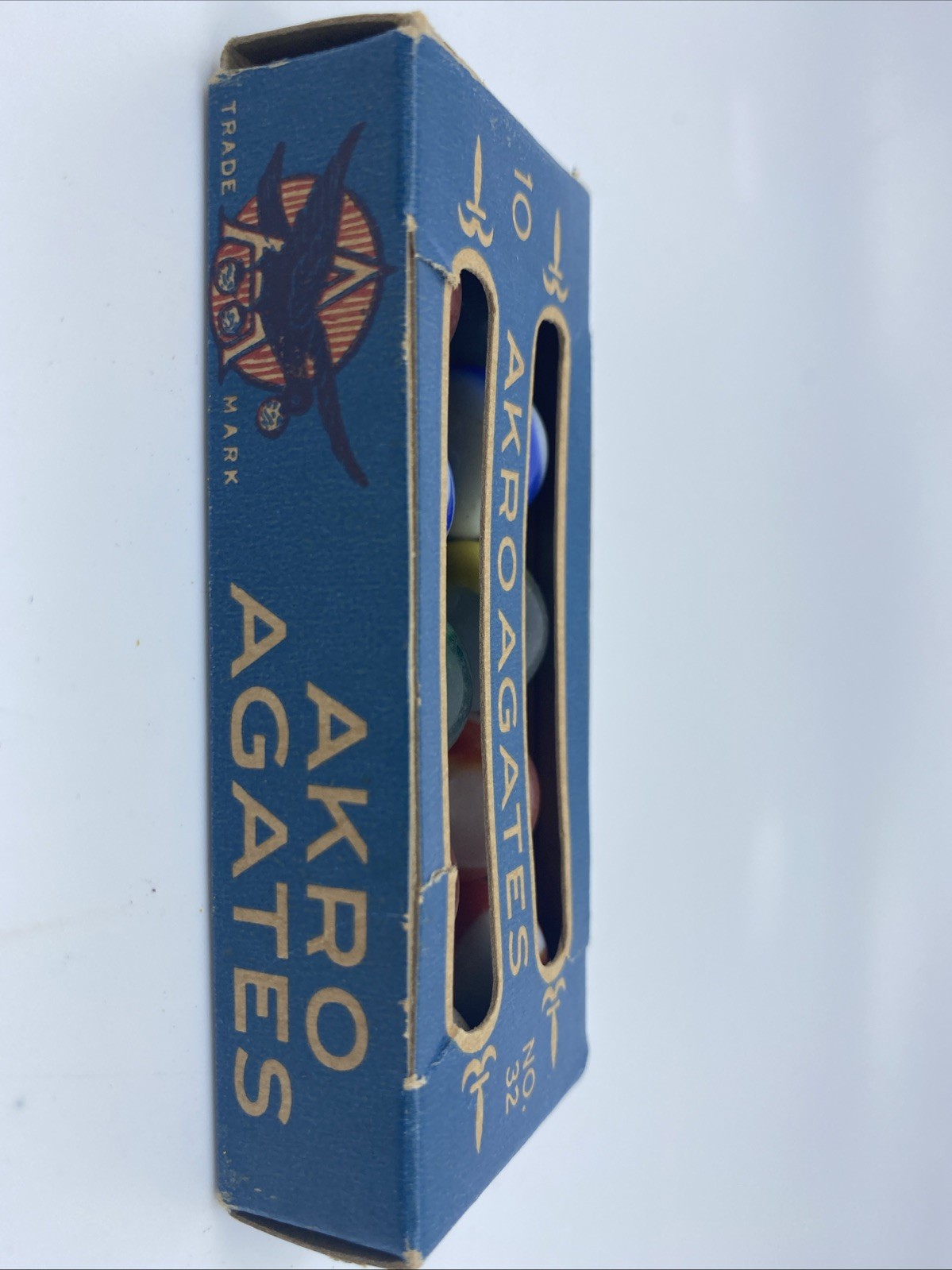 Vintage 1920s-1930s Akro Agate Co. 10 Corkscrews Marble Box No 32 Rare USA