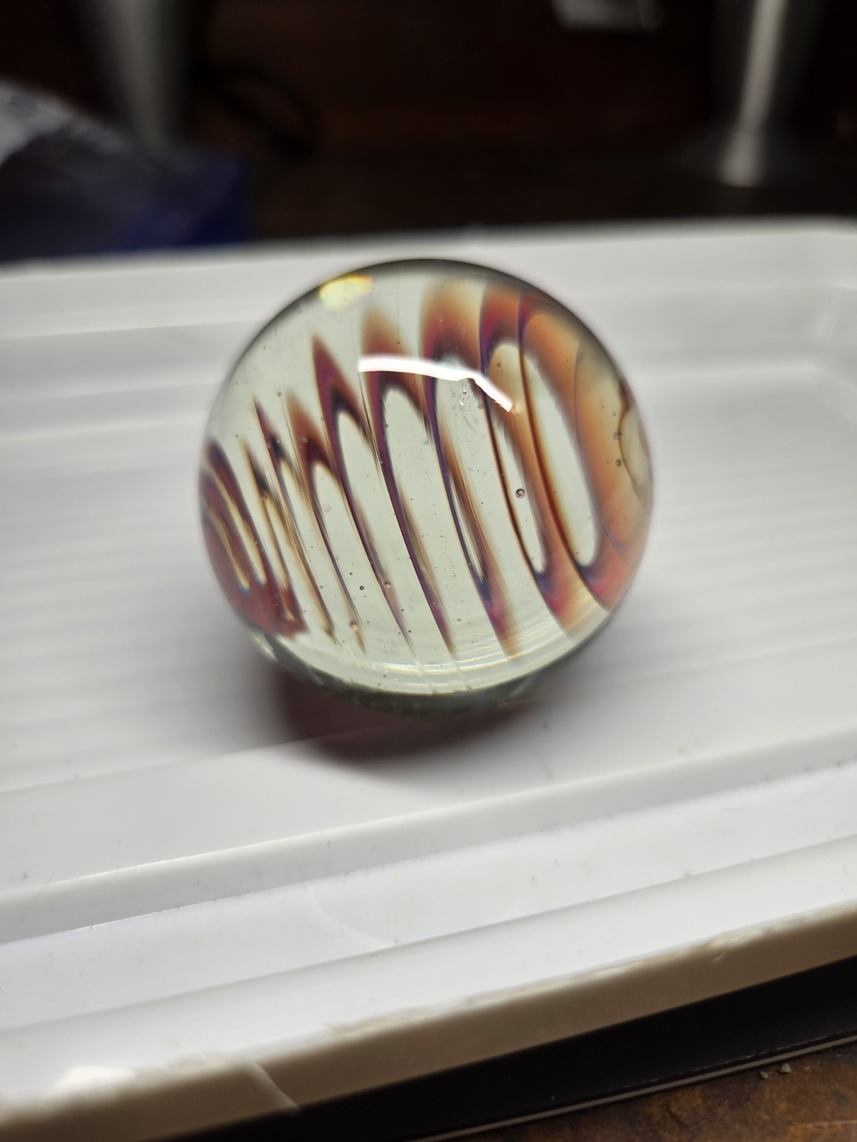 large vintage handmade marble shooter galaxy swirl hand blown glass paperweight