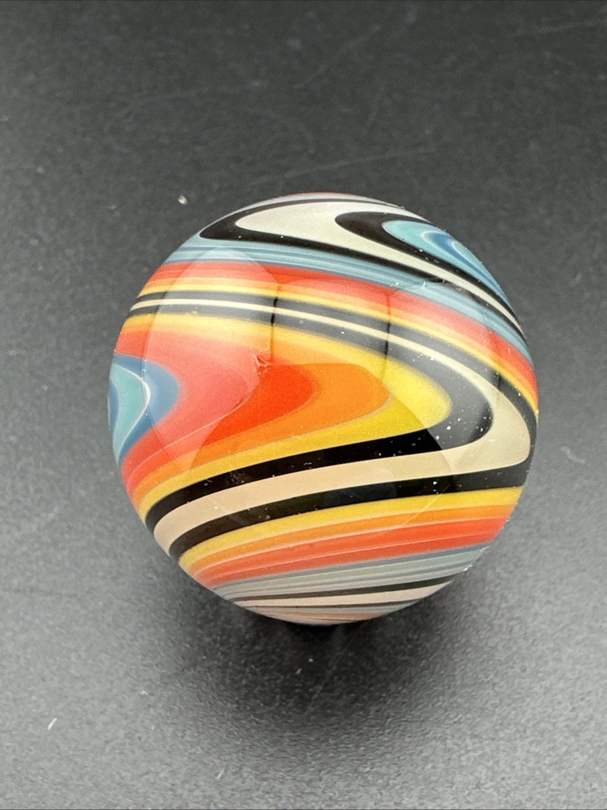 Contemporary Handmade Art Glass Marble 1.05″ Fire & Ice Swirl, UV Green Accent!