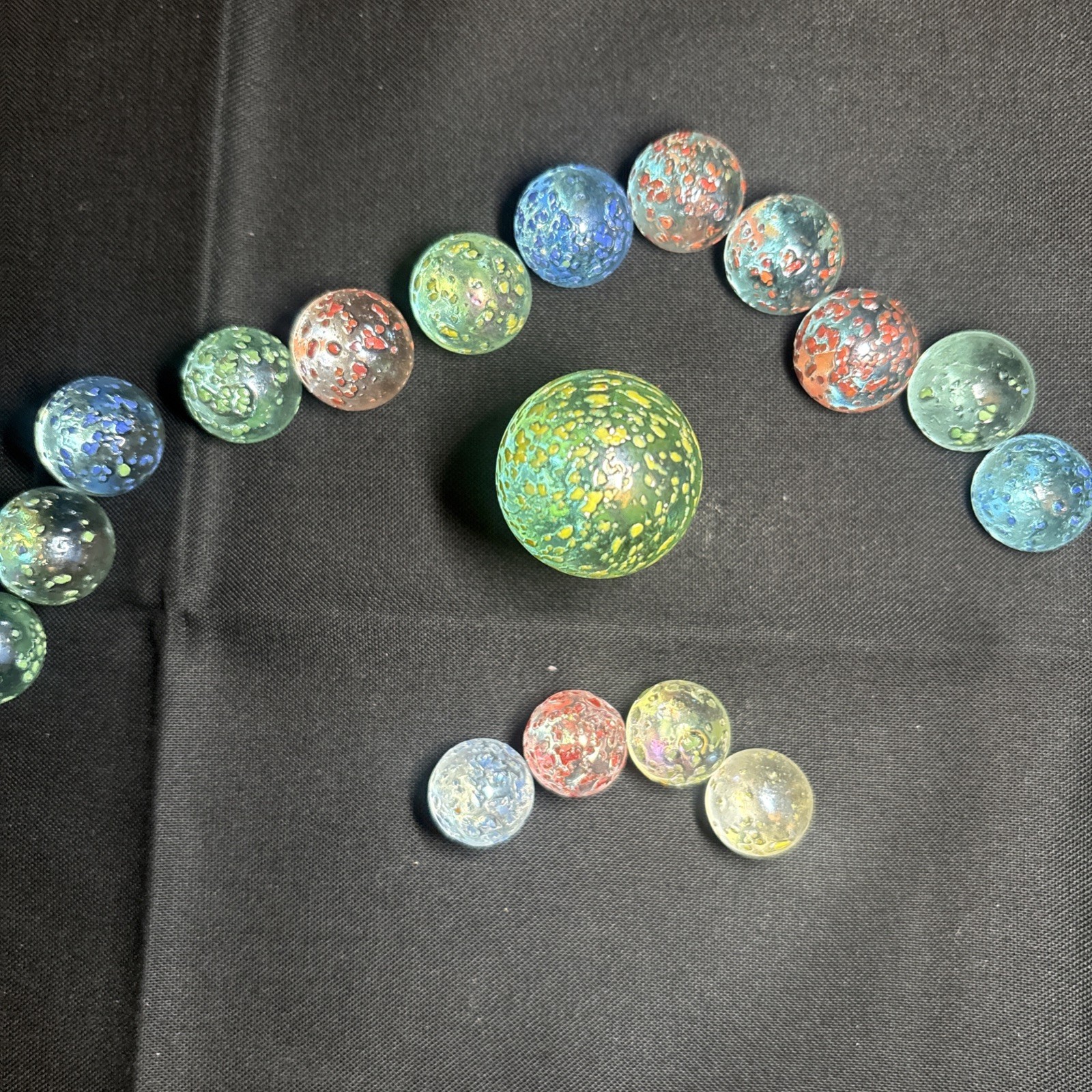 Confetti Galaxy Speckled Multicolor Glass Marbles Lot of 17 mixed sizes Vintage