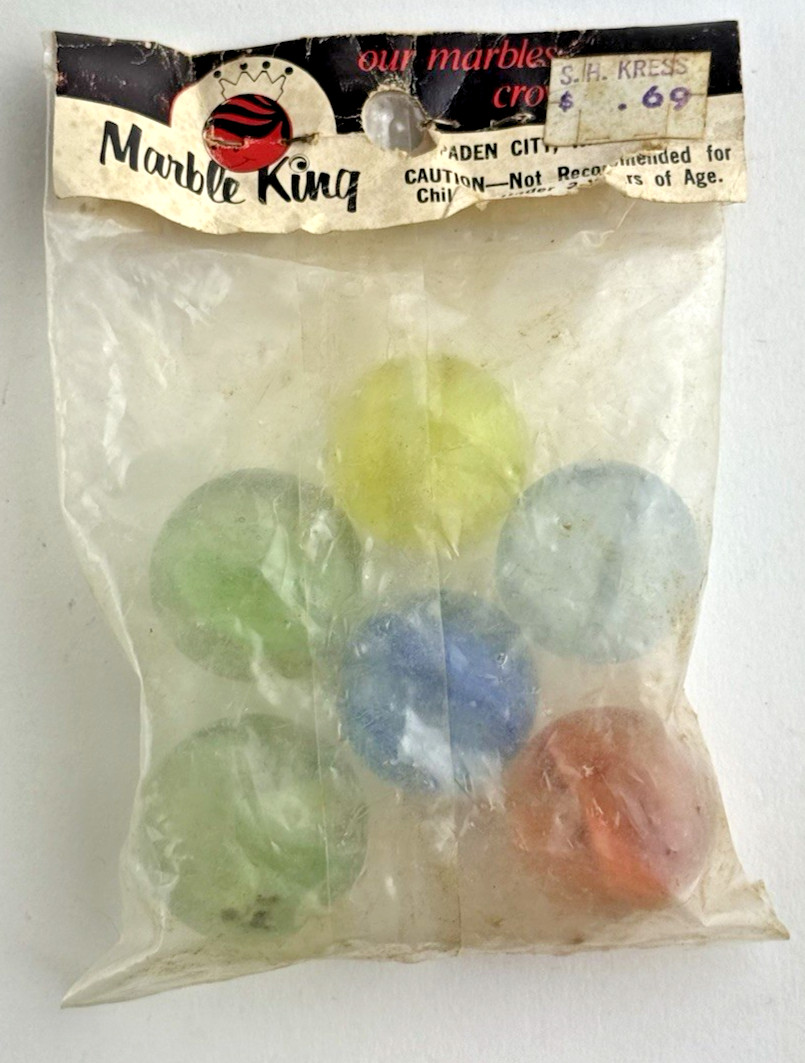 Marble King Big Boy Glass Marbles Set of 6 Vintage 1960s in Original Packaging