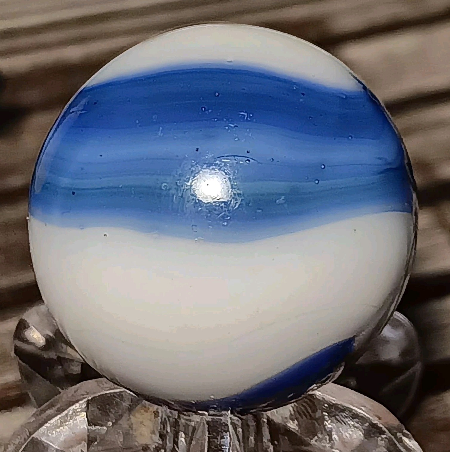 Marble King Hybrid Rainbow Marble. .3/4″ Mint. Blue W- Green Tracer