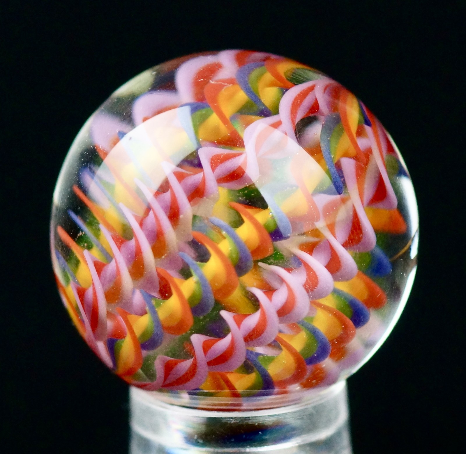 Bryan Trillas Glass Marble/Filigree Cane/ UV Reactive/ Pink Rainbow / 0.8-0.9 in